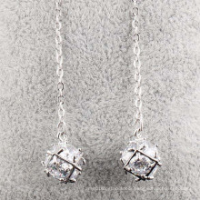 Cubic Zirconia Crystal Diamond Stud Dangle Silver Earrings